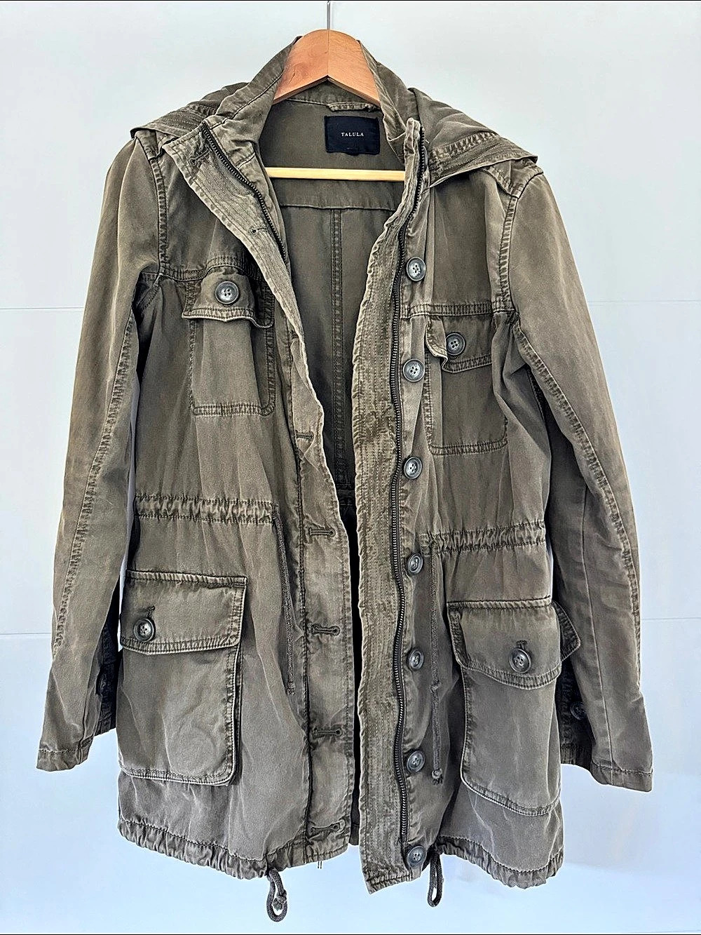 Talula Trooper Jacket Hooded Utility Jacket in Olive